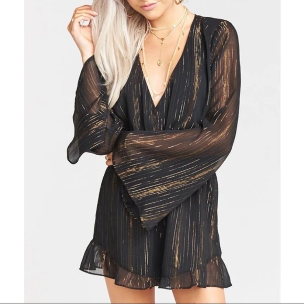 Show Me Your MuMu Loretta Romper Black Gold Small NWT